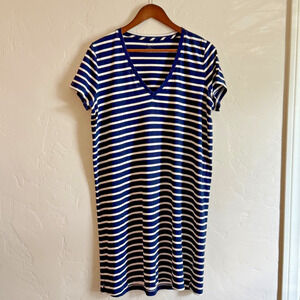 NWT New Madewell Size Large T-Shirt Dress - Navy Striped V-Neck 100% Cotton